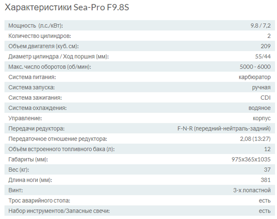 Sea-Pro F 9.8S характеристика